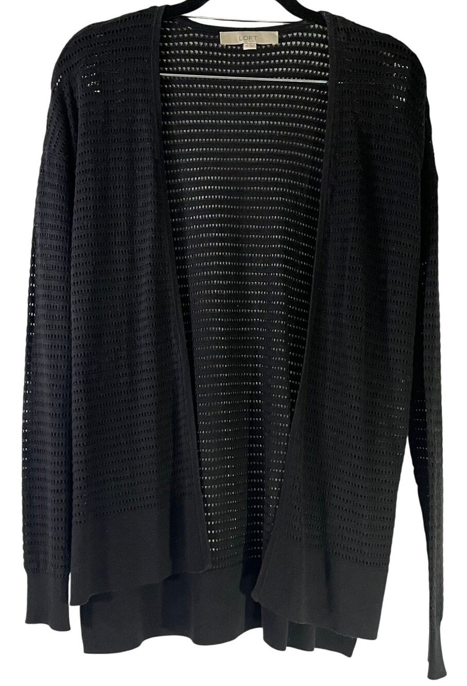 LOFT Black Open Knit Lightweight Open Front Cardigan Size XS